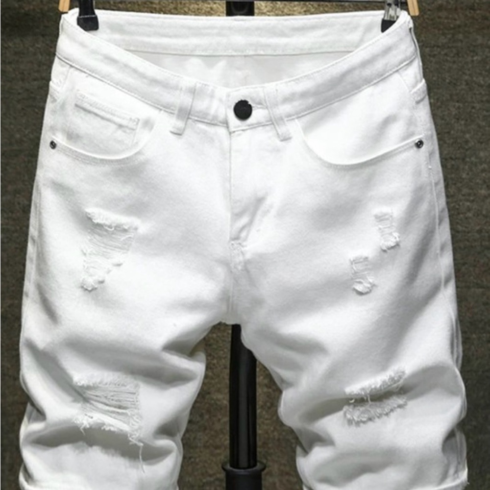 Men's White Distressed Jean Shorts